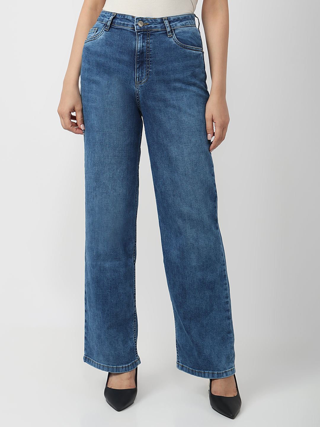 Women Blue High-Rise Straight Fit Jeans