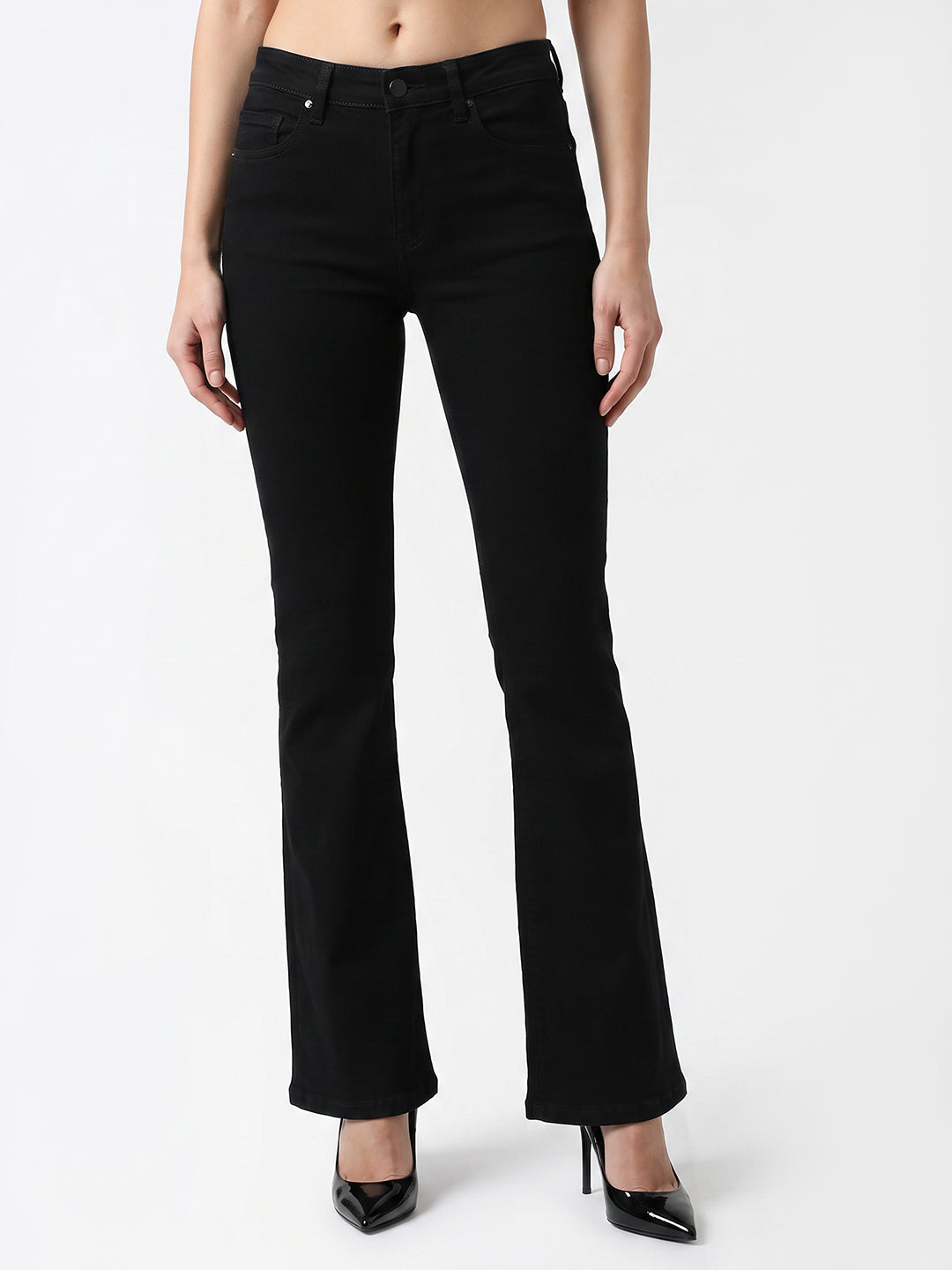 Women Black High-Rise Mini Flare Jeans