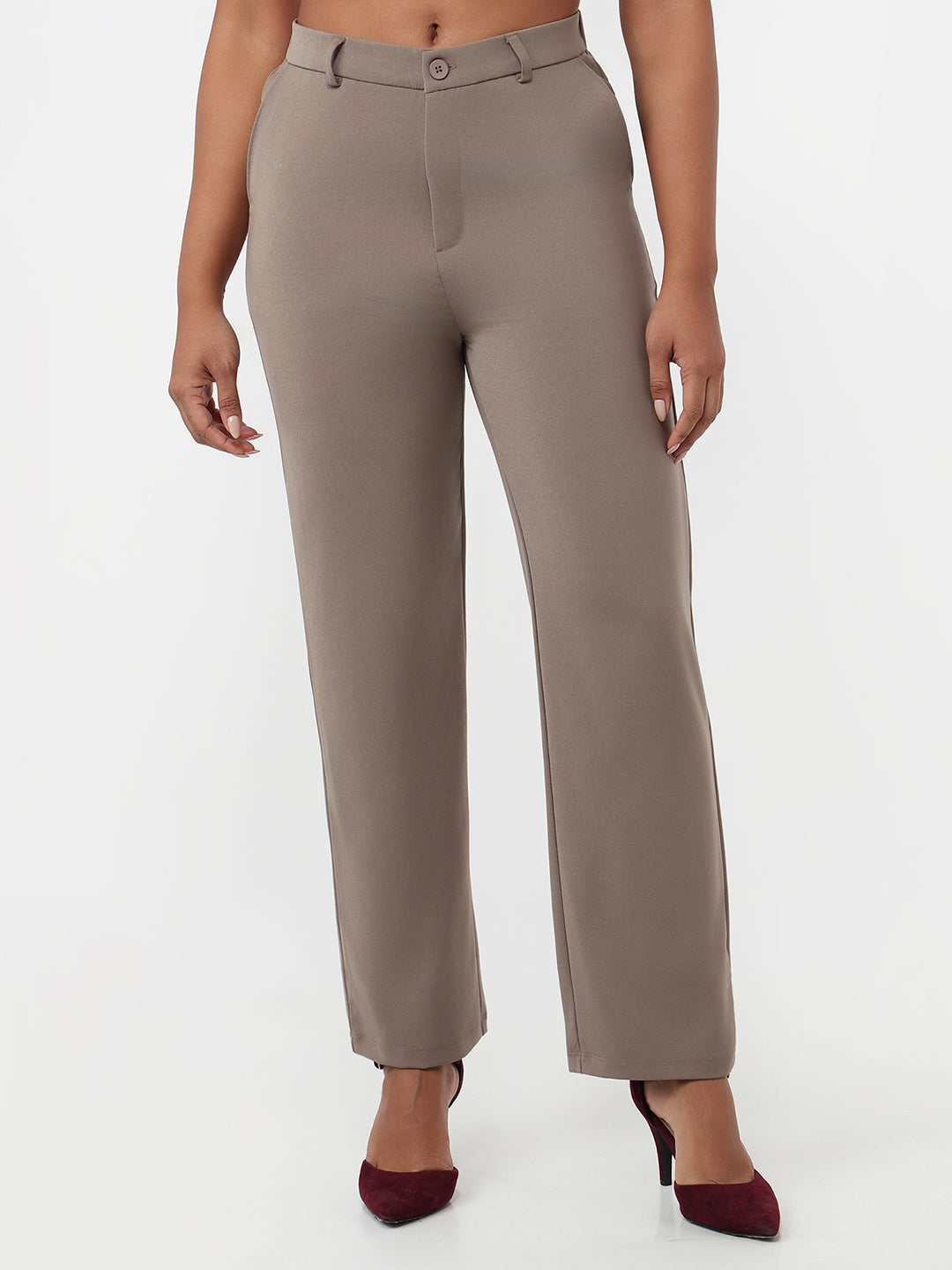 Women Stone High-Rise Straight Fit Korean Pants