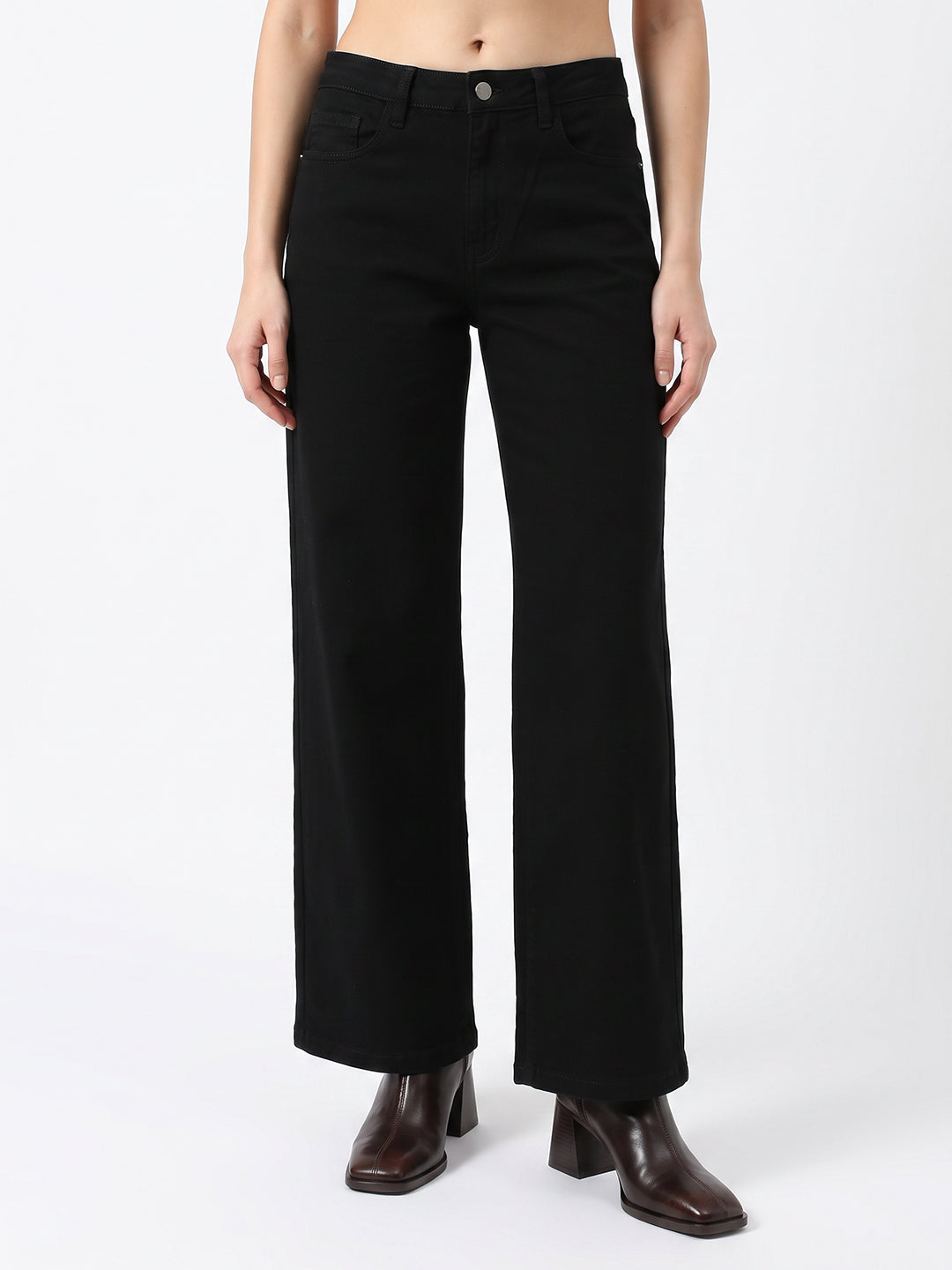 Women Black High-Rise Straight Fit Jeans