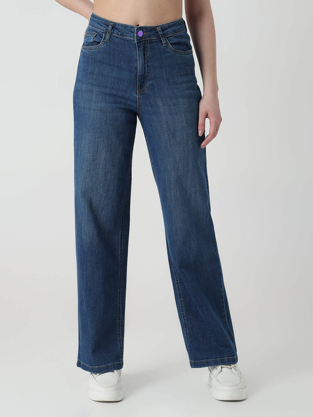 Women Dark Blue High-Rise Wide Leg Jeans