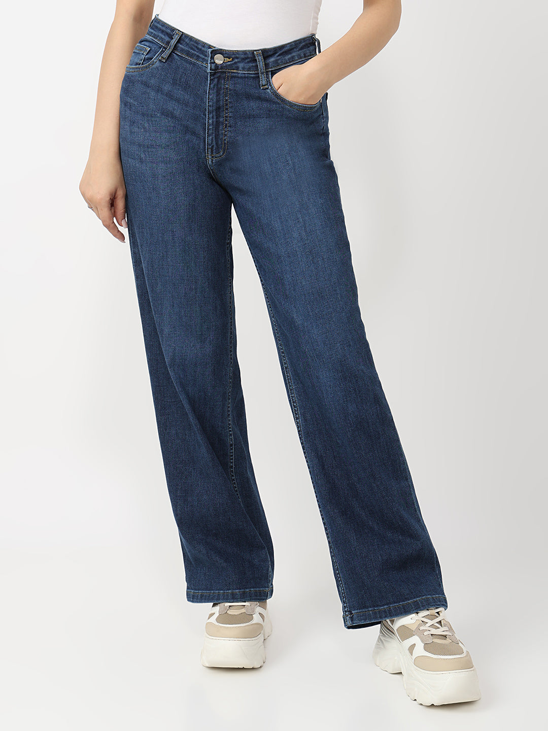 Dark Blue High-Rise Wide Leg Jeans