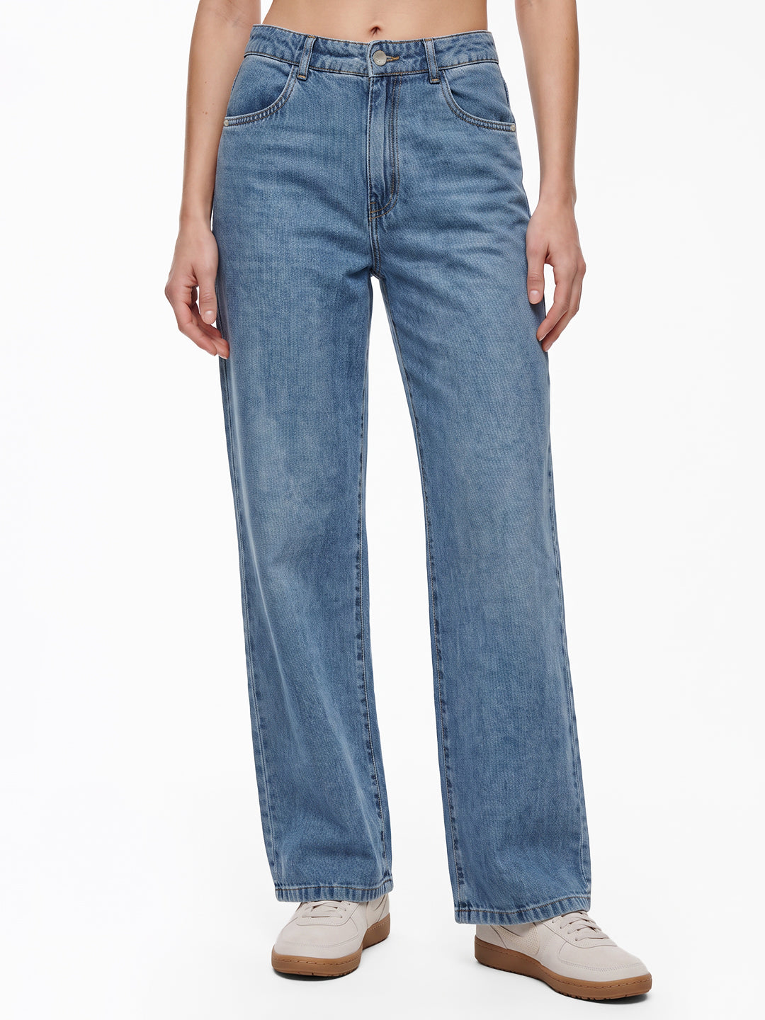 Women Light Blue High-Rise Wide Leg Jeans
