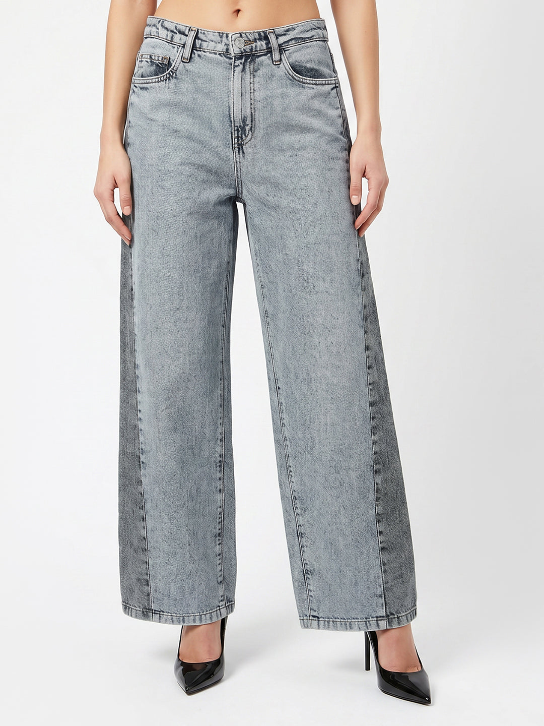 Women Light Blue High-Rise Wide Leg Jeans