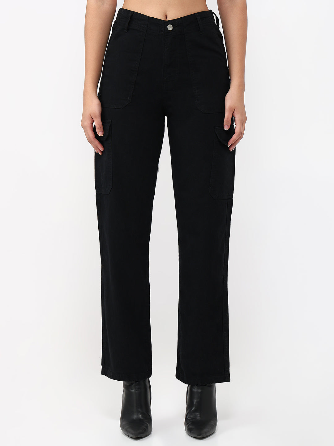 Women Black Mid-Rise Skinny Cargo
