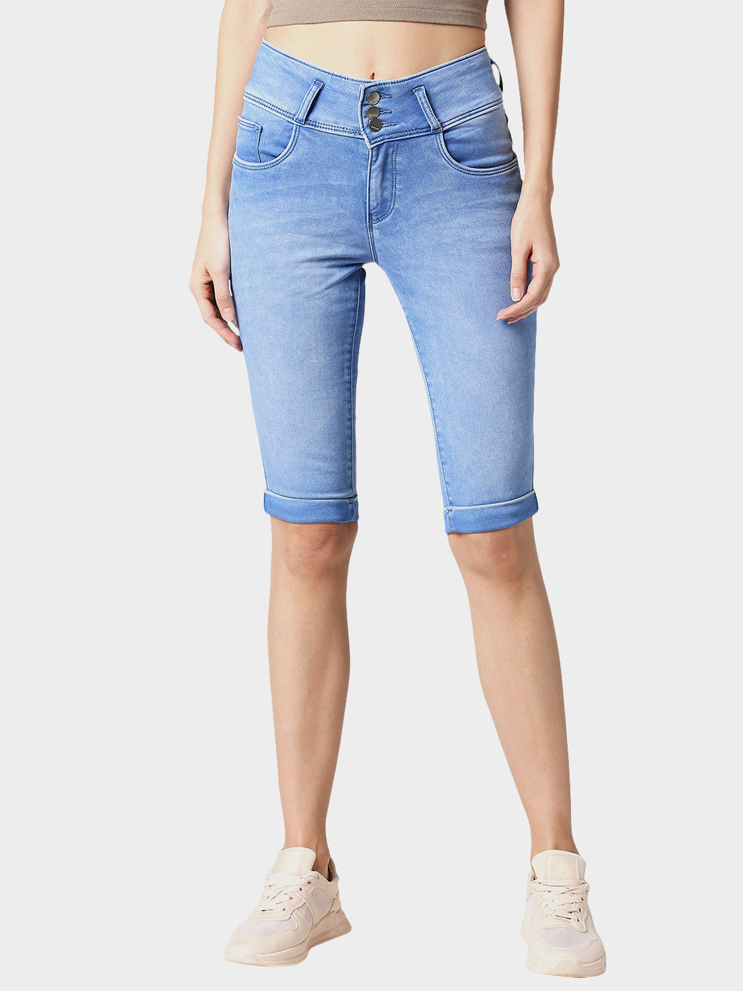 Women Blue High-Rise Pedal Pusher