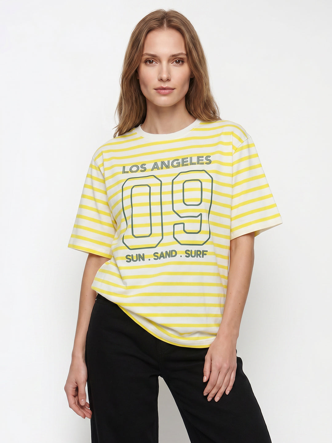 Women Yellow/White Oversized T-Shirt