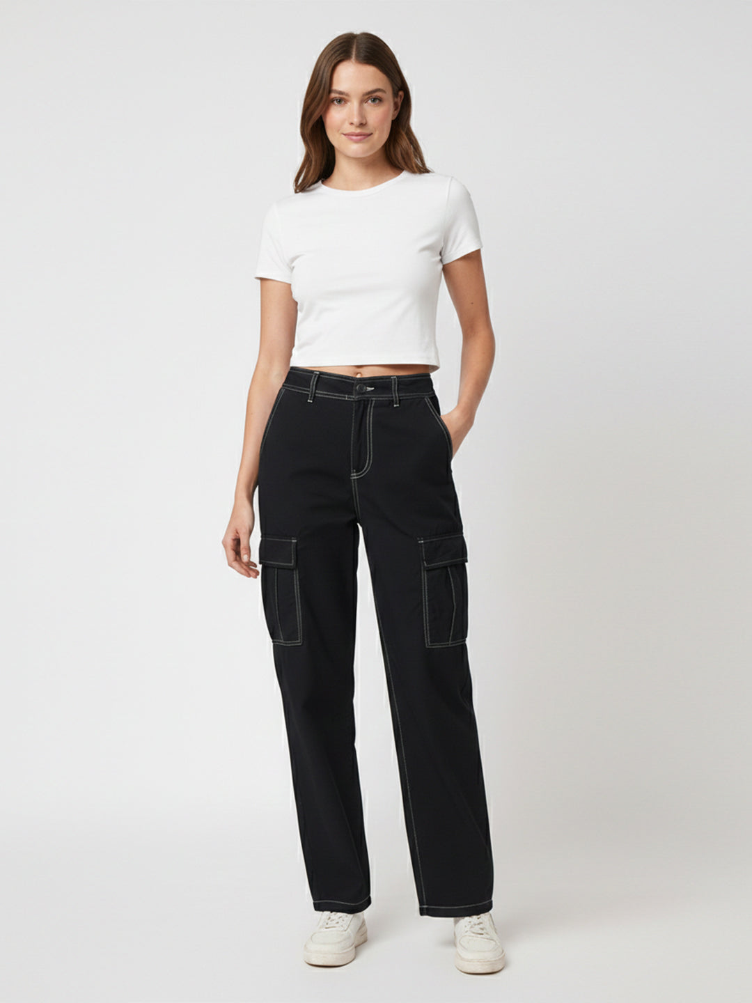 Women Black High-Rise Cargo