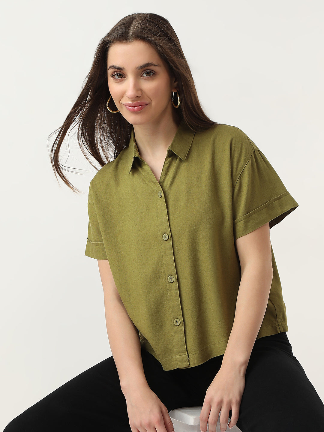 Women Avocado Crop Shirt