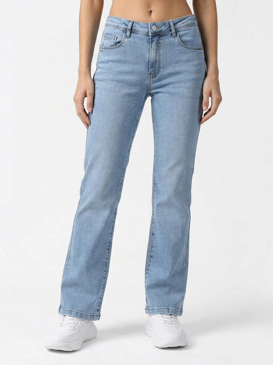 Women Light Blue High-Rise Crop Flare Jeans