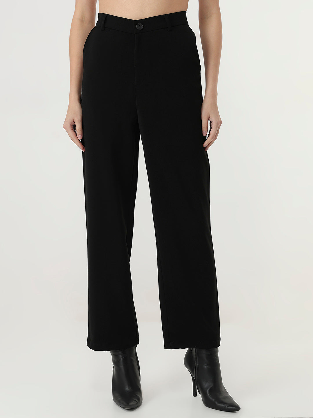 Black High-Rise Straight Fit Korean Pants