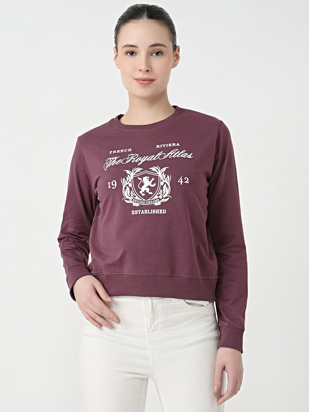Women Mauve Slim Fit Sweatshirt