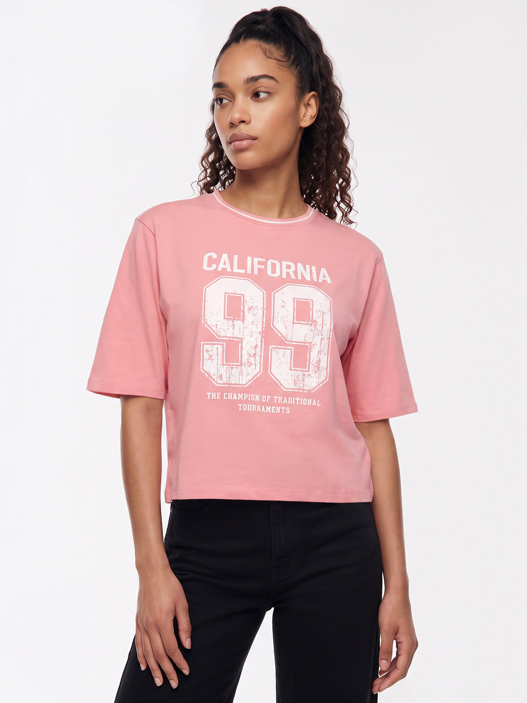 Peach Pink Graphic Crop Genz Tees