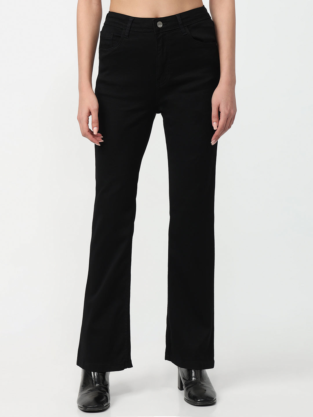 Women Black High-Rise Mini Flare Jeans