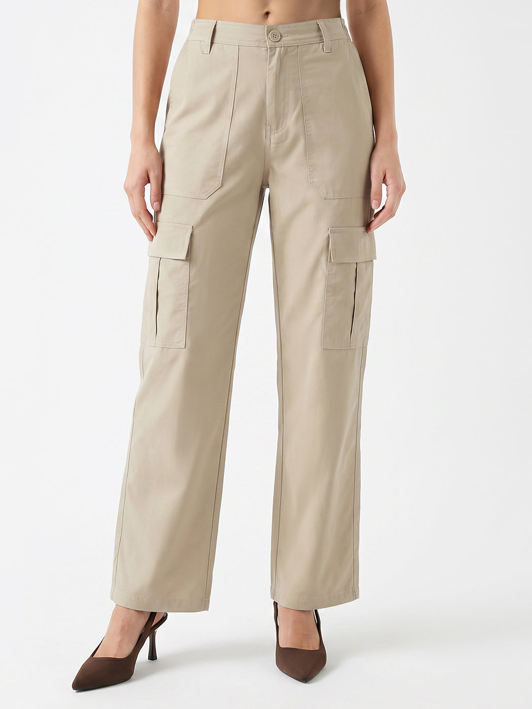 Women Beige Mid-Rise Cargo