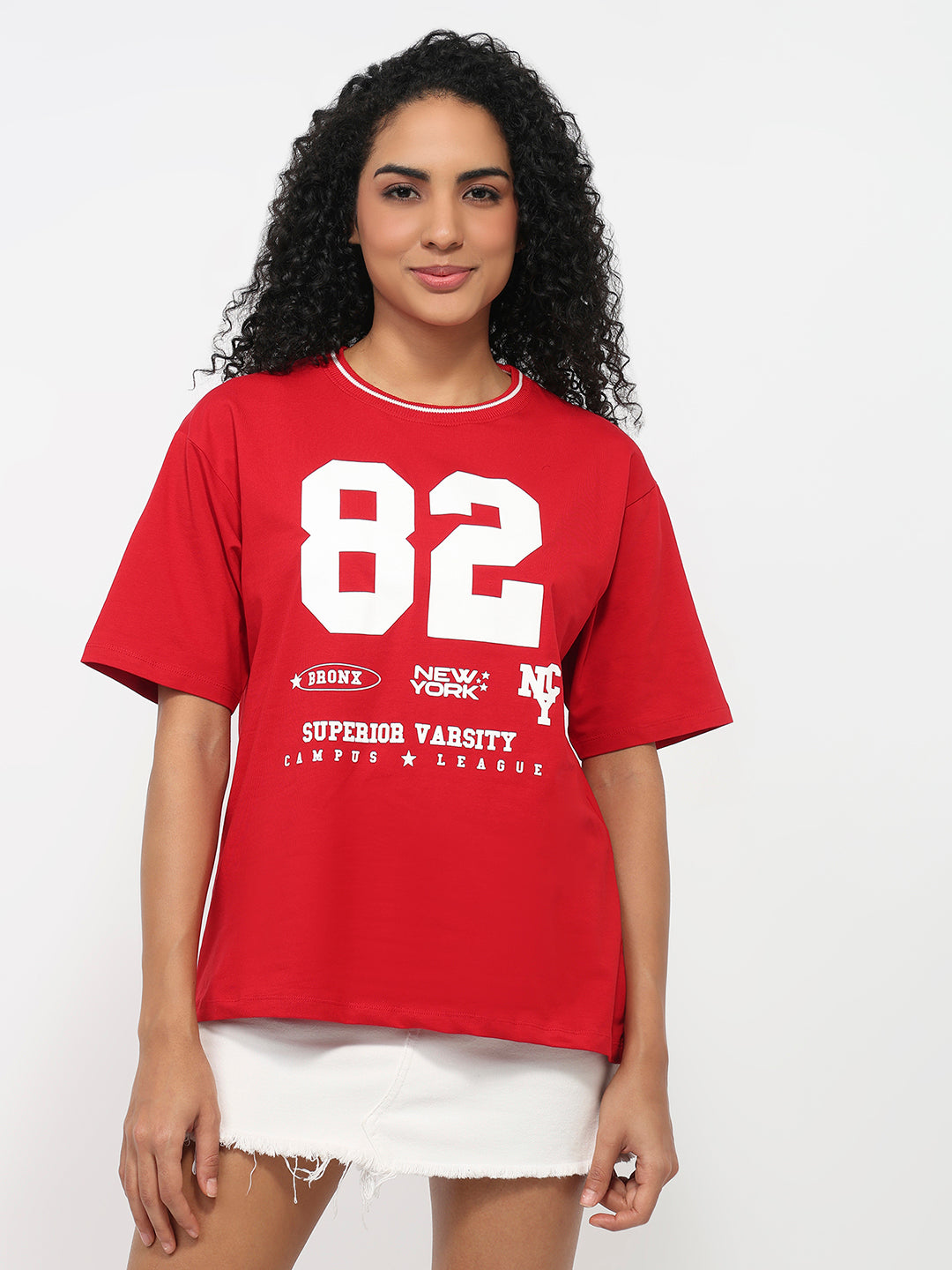 Women Red Oversized T-Shirt