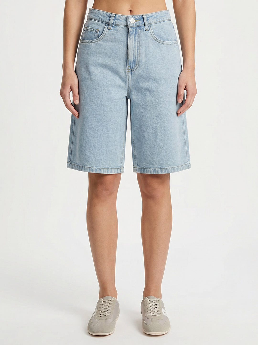 Women Light Blue Baggy Shorts