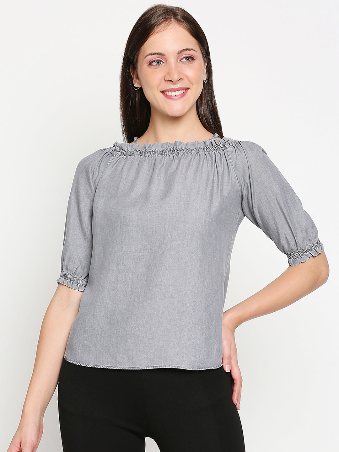 Women Grey Off Shoulder Top