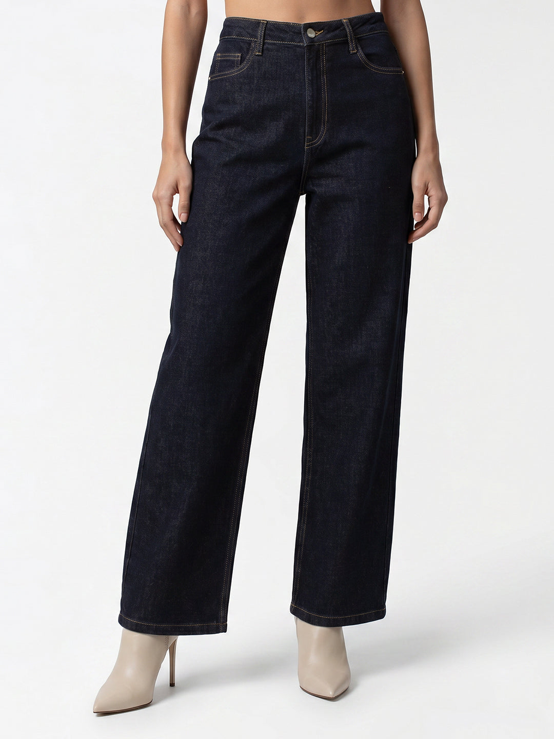Women Blue High-Rise Ribcage Wide Leg Jeans