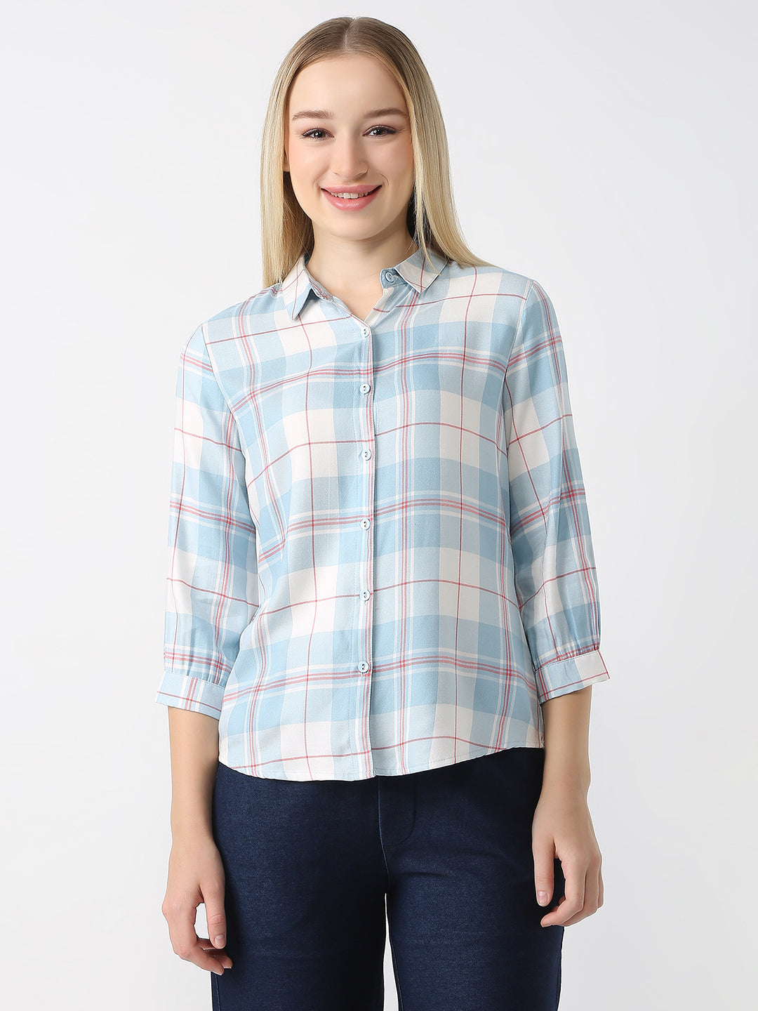 Women Sky/White Checks Shirt