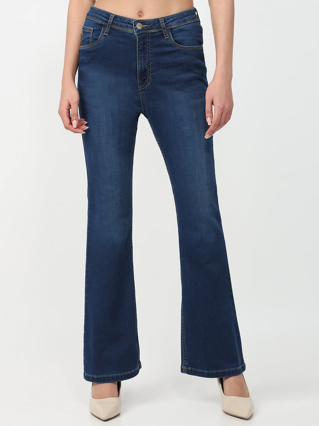 Women Dark Blue High-Rise Flare Jeans