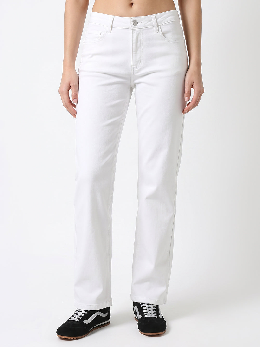 Women White High-Rise Straight Fit Jeans