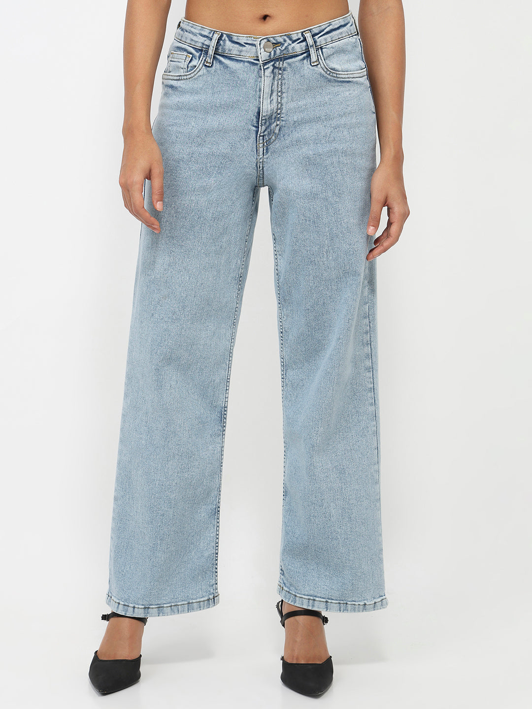 Women Blue High-Rise Wide Leg Jeans