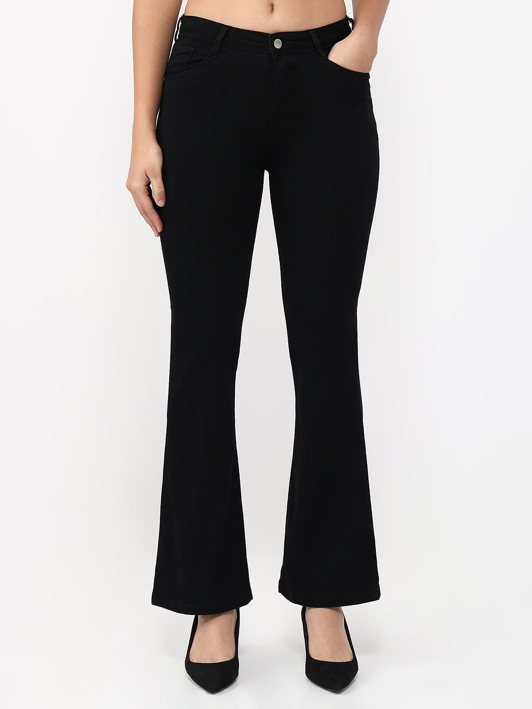 Women Solid High-Rise Flare Jeans