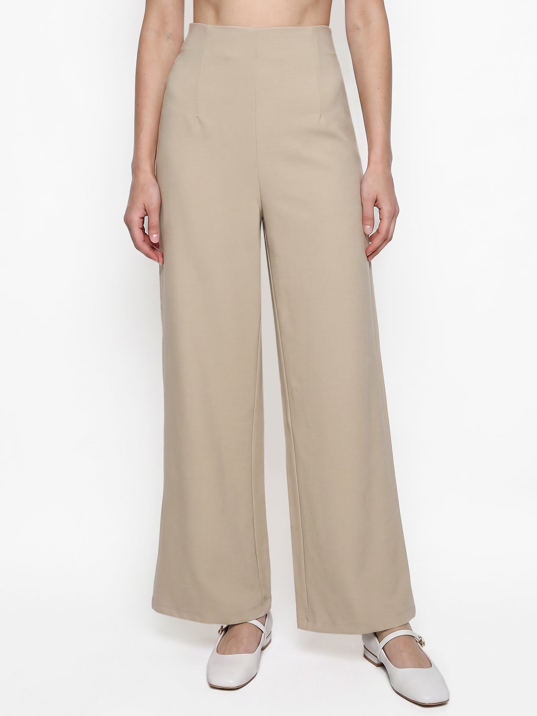 Beige Super Wide Leg Treggings