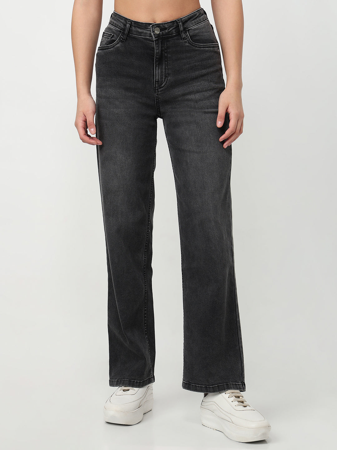 Women Charcoal High-Rise Baggy Jeans