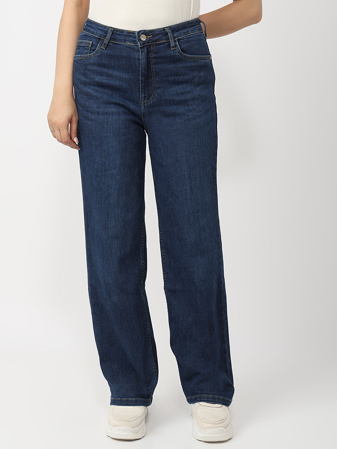 Dark Blue High-Rise Straight Fit Jeans