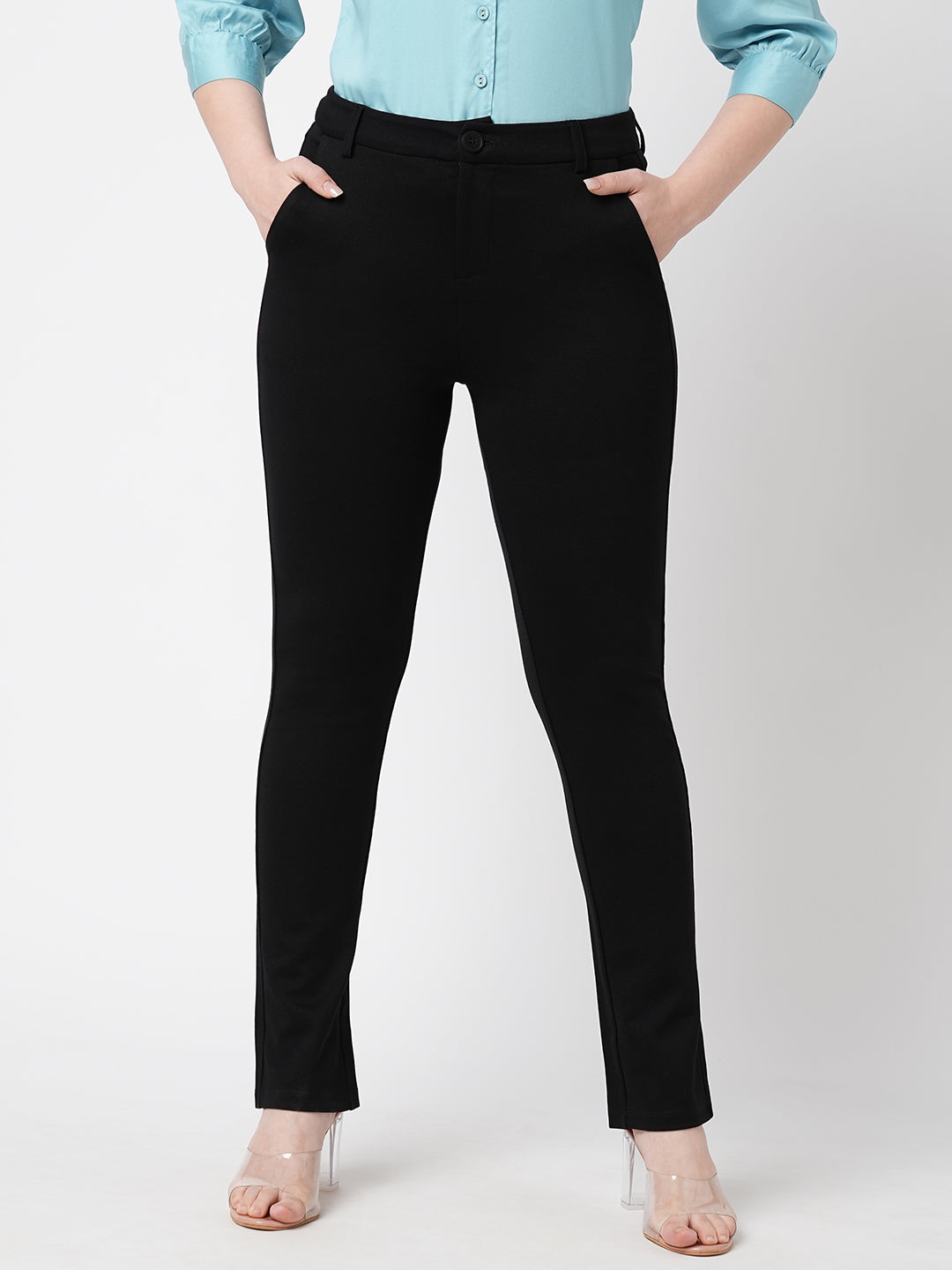 Women Black Mid-Rise Straight Fit Treggings