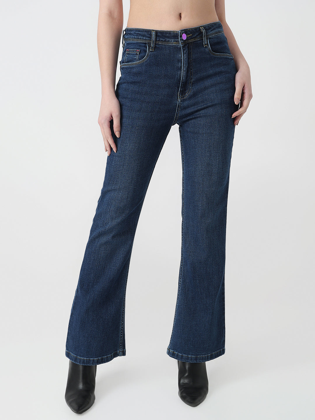 Women Dark Blue High-Rise Flare Jeans