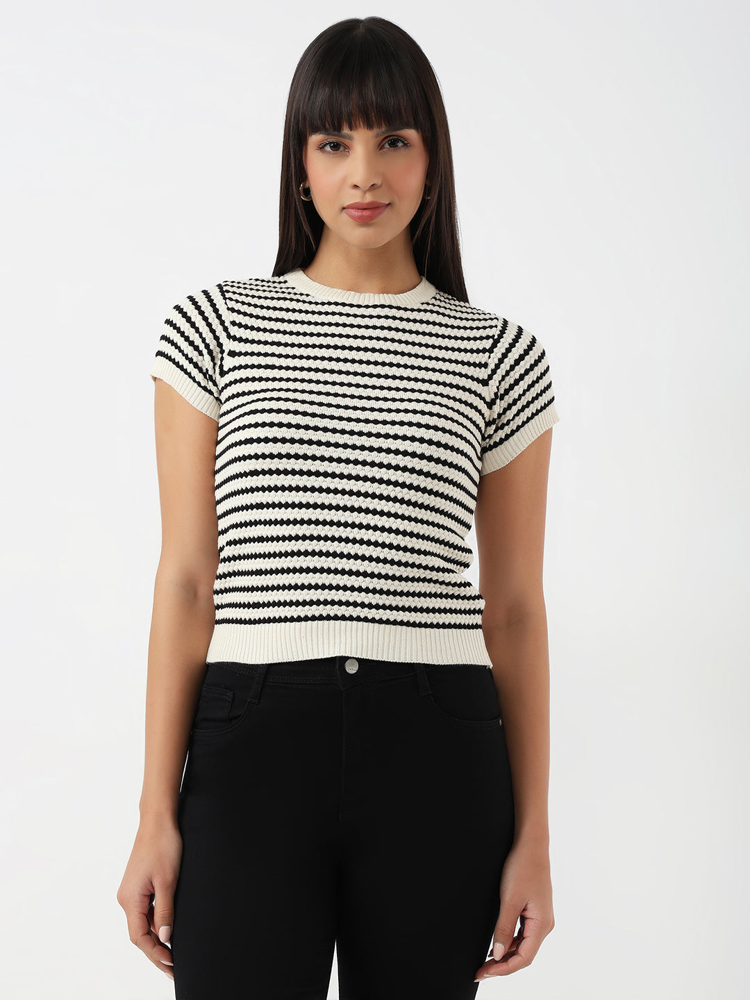Women Black/Chalk Slim Flat Knit