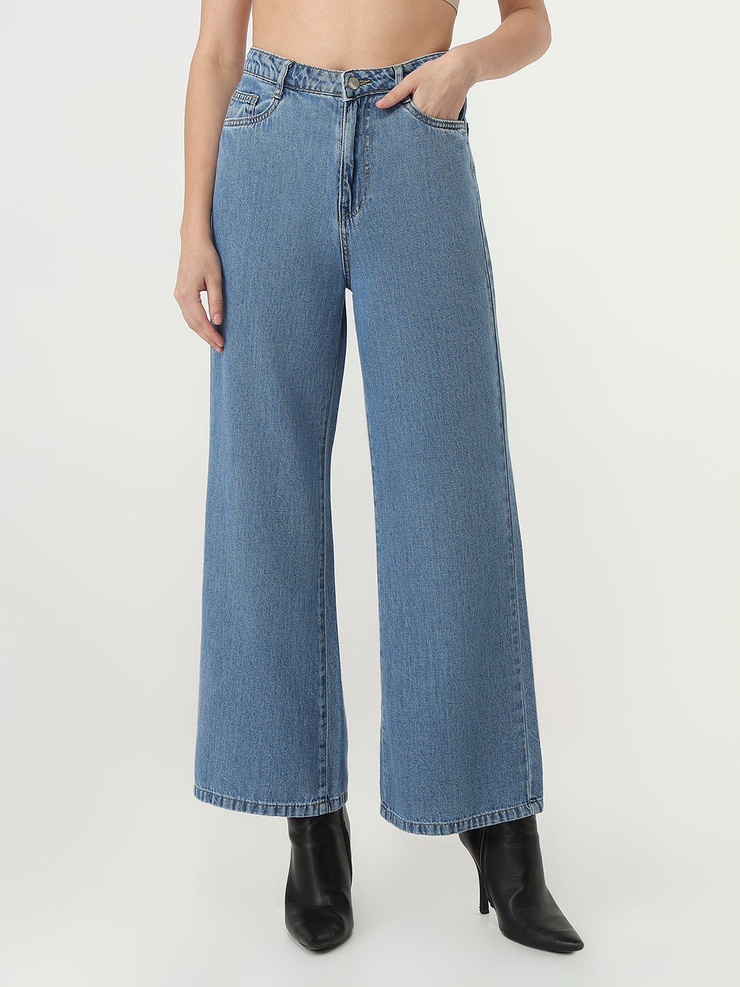 Women Blue Super Wide Leg Jeans