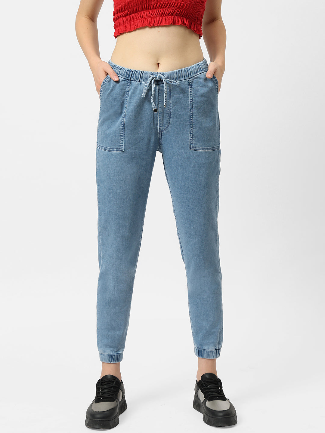 Women High-Rise Denim Joggers