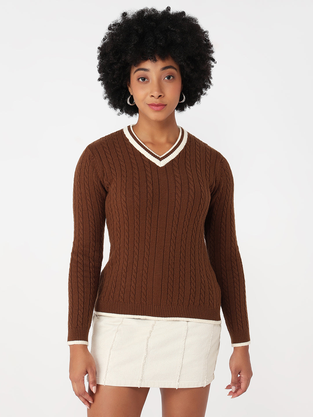 Women Sepia Slim Fit Sweater