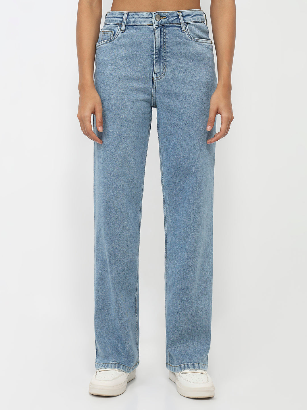 Women Blue High-Rise Straight Fit Jeans
