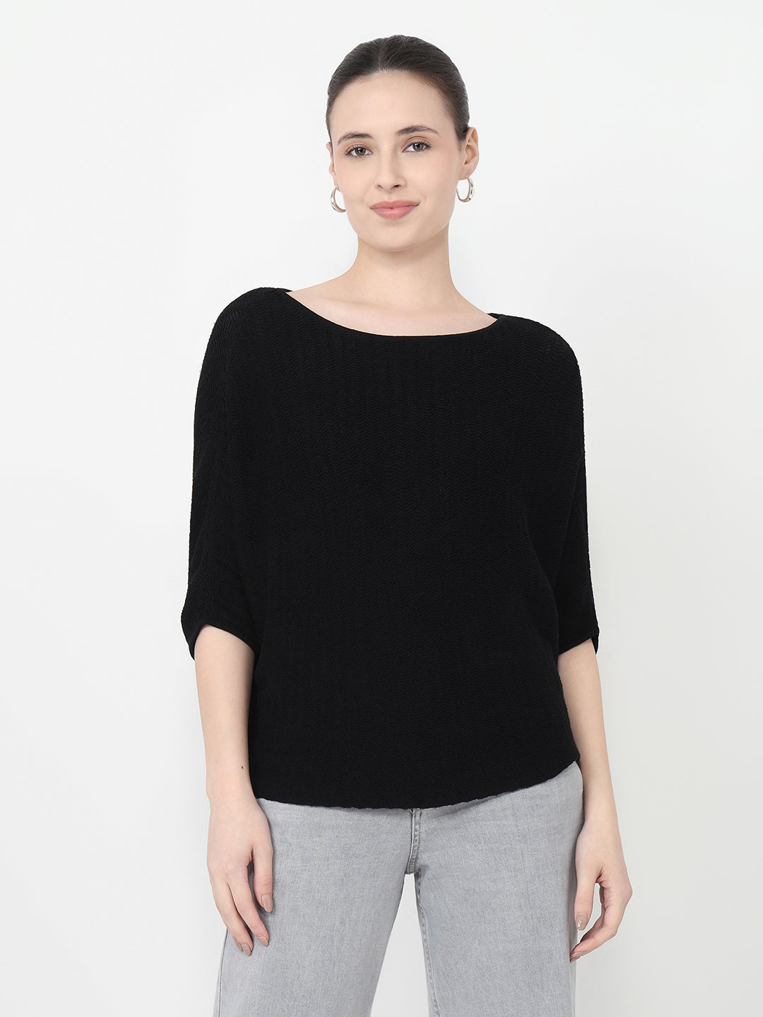 Women Black Slim Fit Batsleeve