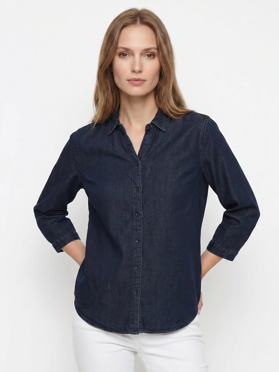 Women Dark Blue Denim Shirt