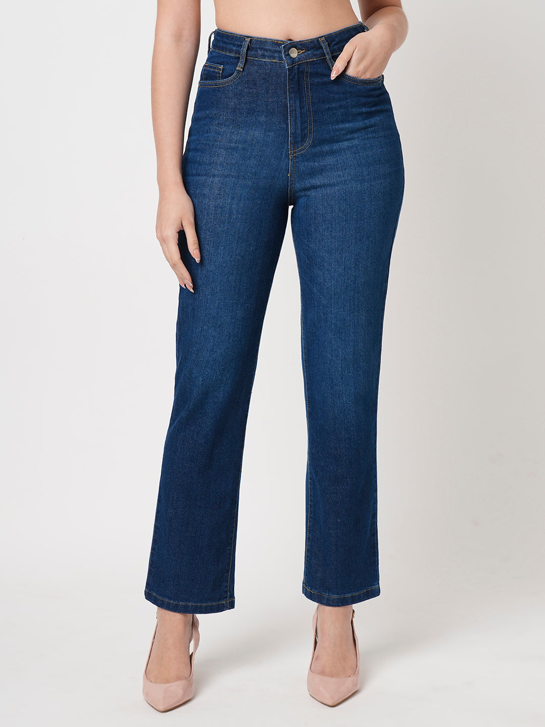 Women Blue High-Rise Loose Straight Jeans
