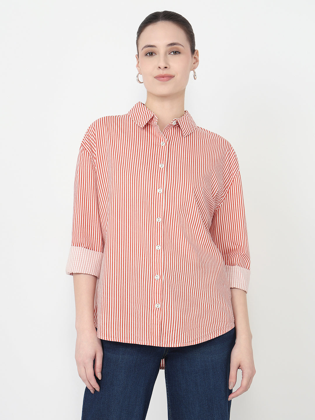 Women Red/White Oversized Shirt