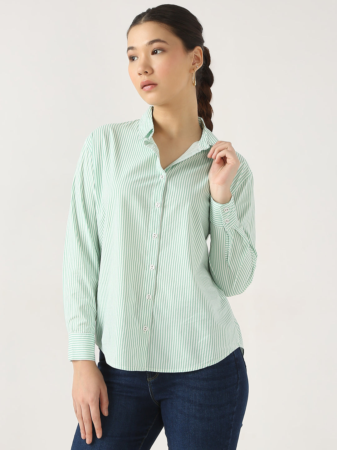 Women Mint/White Oversize Shirt