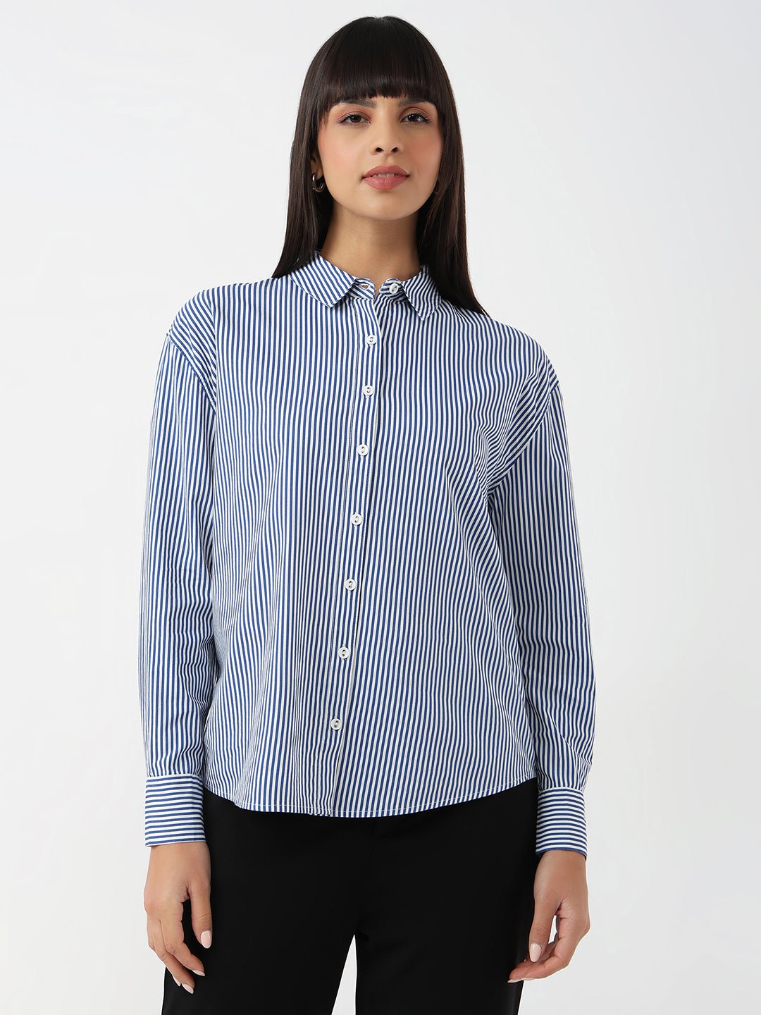 Women Blue/White Slim Oversized Shirt