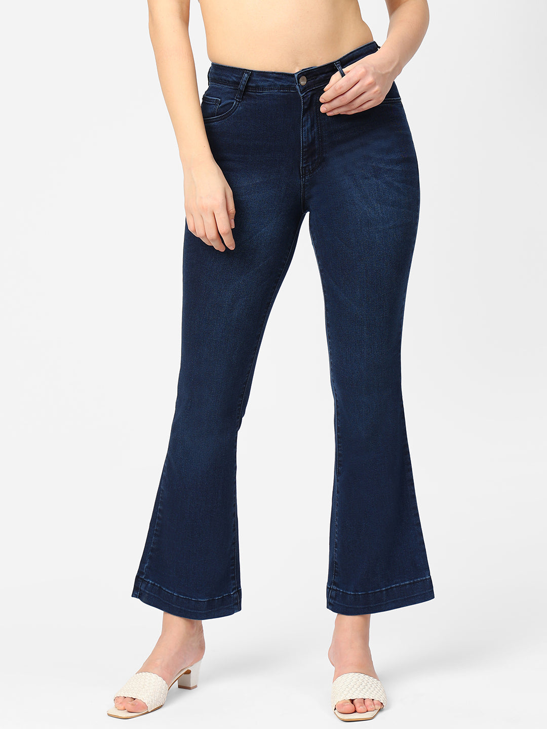 Women Navy High-Rise Flare Jeans