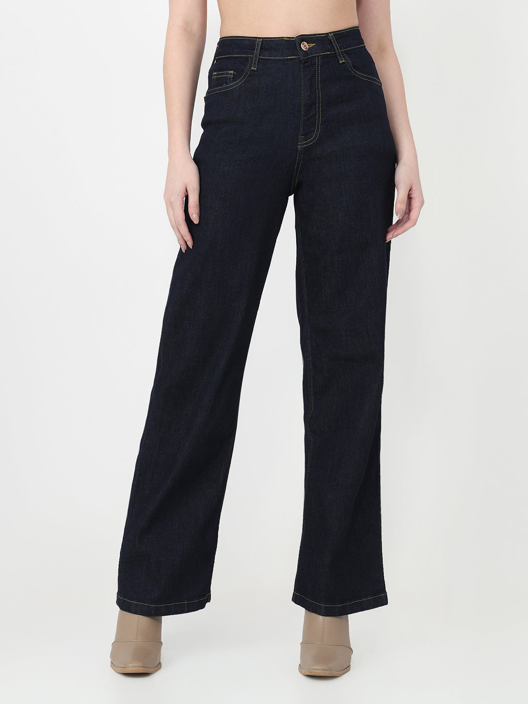 Women Dark Blue Wide Leg Jeans