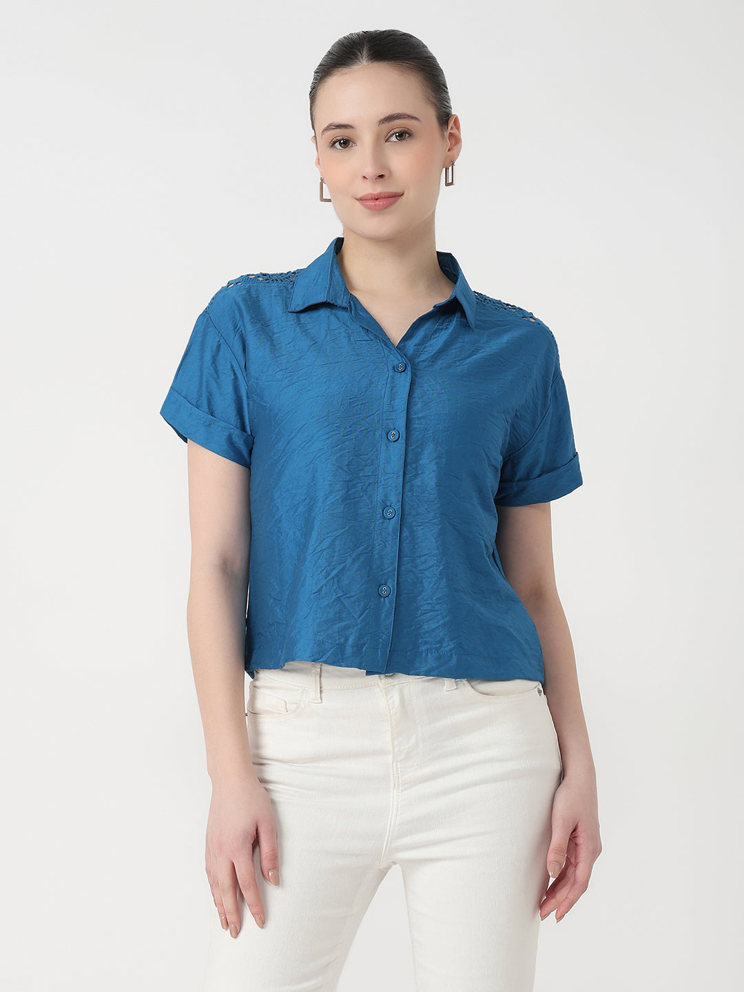 Women Star Sapphire Slim Fit Crop Shirt