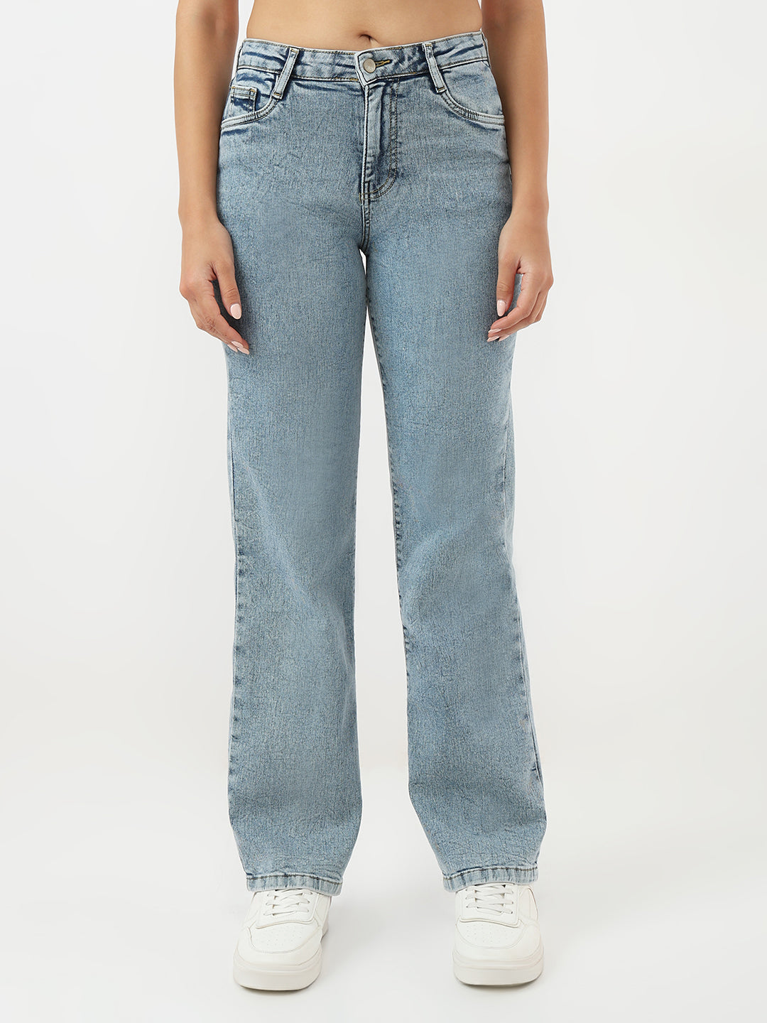 Women Light Blue High-Rise Straight Fit Jeans