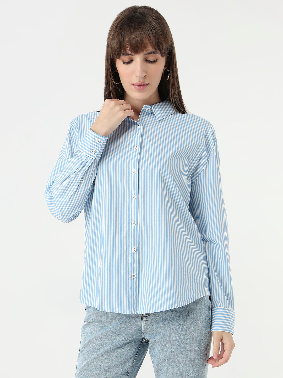 Women Sky/White Oversized Shirt