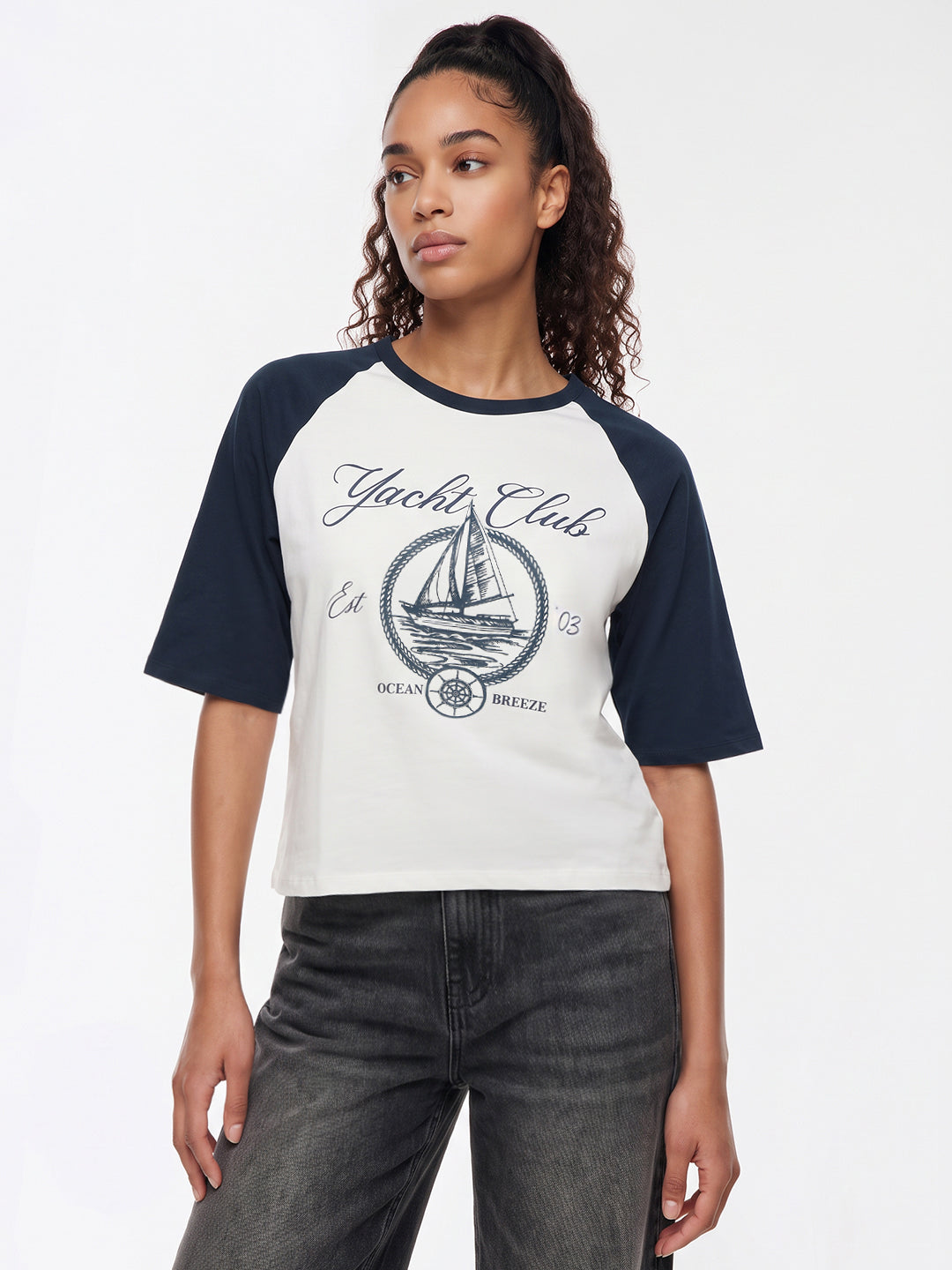 Off White/Airforce Crop Tees